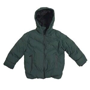 Zara Kids Size 7 Boys Puffer Green Jacket Coat Hooded Full Zip